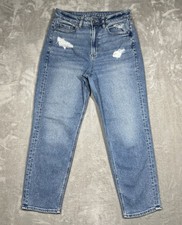 American Eagle Mom Straight Jeans Women 6 Short 28x26 Stretch Distressed Denim