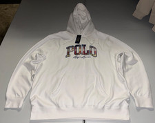 NWT's Polo Ralph Lauren White Multicolor Embroidered Logo Hoodie XXL 2XL 228