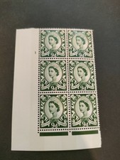 GB QEII 1970 9d Bronze green. SGS12. Cylinder number 1 no dot. MNH block of 6.