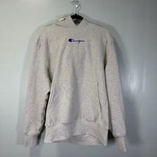 Champion Reverse Weave Center Logo Light Gray Pullover Hoodie Sz Medium