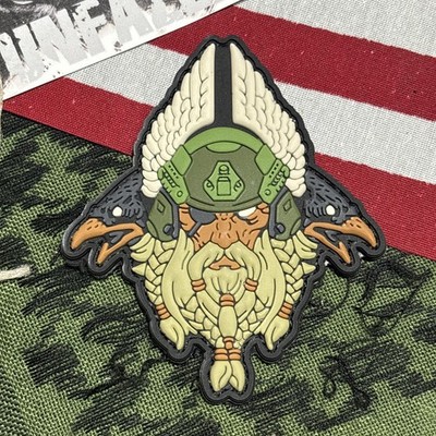 PvC 3D ODIN Green Helmet Cream Wings Hook And Loop Patch High Quality 3d