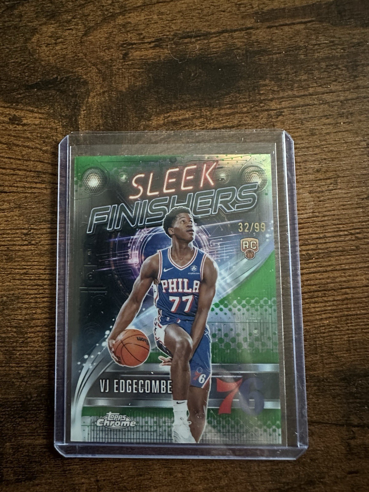 2025-26 Topps Chrome VJ Edgecombe "Sleek Finishers" Green Geo Refractor RC 32/99