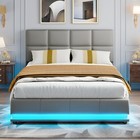 Polsterbett Doppelbett 140x200 Kunstlederbett Stauraumbett mit LED Bettkasten