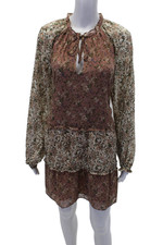 Show Me Your Mumu Womens Long Sleeve Keyhole Floral Mini Dress Brown White Large