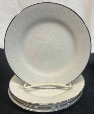 4 Noritake  Ivory China AFFECTION 6 1/4'' BREAD PLATES w Silver Rim    UNUSED