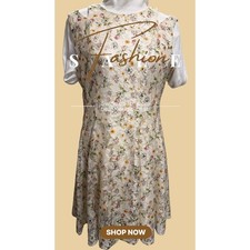 Cream Floral Lace Sleeveless Dress (155)