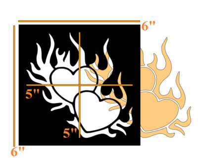 6''x6'' Plastic Stencil - Flaming Heart (SC926) (You Pick The Color)