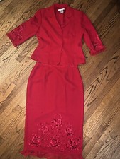 PLAZA SOUTH Wedding RED RED ROSE 2 Piece Dress Skirt Jacket Size 8 nwot    tb85