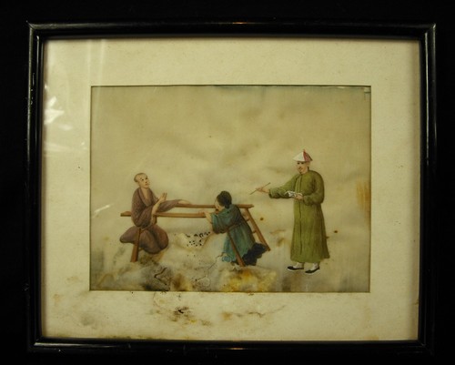 Scène de supplice Aquarelle XIX e on "pith paper" watercolor Chine China torture