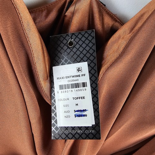 Maxi Vestido City Chic Para Mujer Talla M Marrón Cuello en V Drapeado Espalda Cruzada Nuevo con Etiquetas - Imagen 5 de 11
