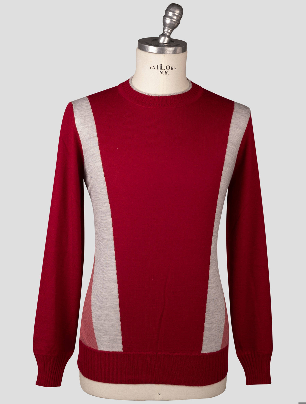 НОВЫЙ КРАСНО-СЕРЫЙ КАШЕМИРОВЫЙ СВИТЕР FIORONI С КРУГЛЫМ ВЫРЕЗОМ ГОРЛОВИНЫ, US 40 - EU 50, US 648