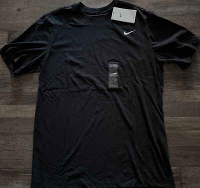 NWT Mens Nike M Black/White SWOOSH LOGO Dri-Fit Cotton Shirt Medium