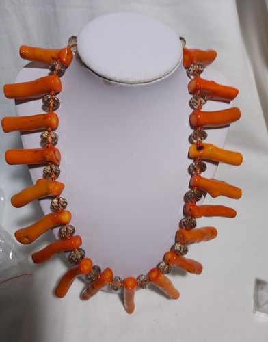 Pro-owned Large necklace With Mediterranean Coral Branches+Quartz L55cm W257g - Picture 2 of 5