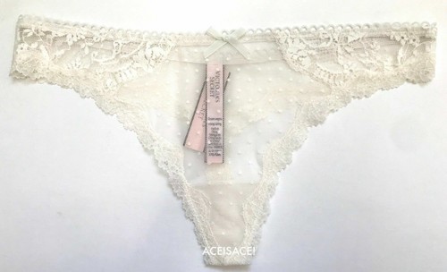 NWT*VICTORIA'S SECRET POLKA DOT MESH**LACE-TRIM THONG PANTY*Various Sizes*Colors - Picture 6 of 25