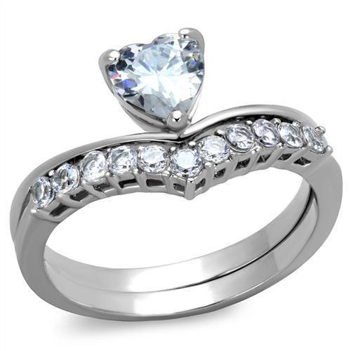  Edelstahl Herz cz Hochzeit Verlobungsring 2-teiliges Damenband-Set - Bild 1 von 5