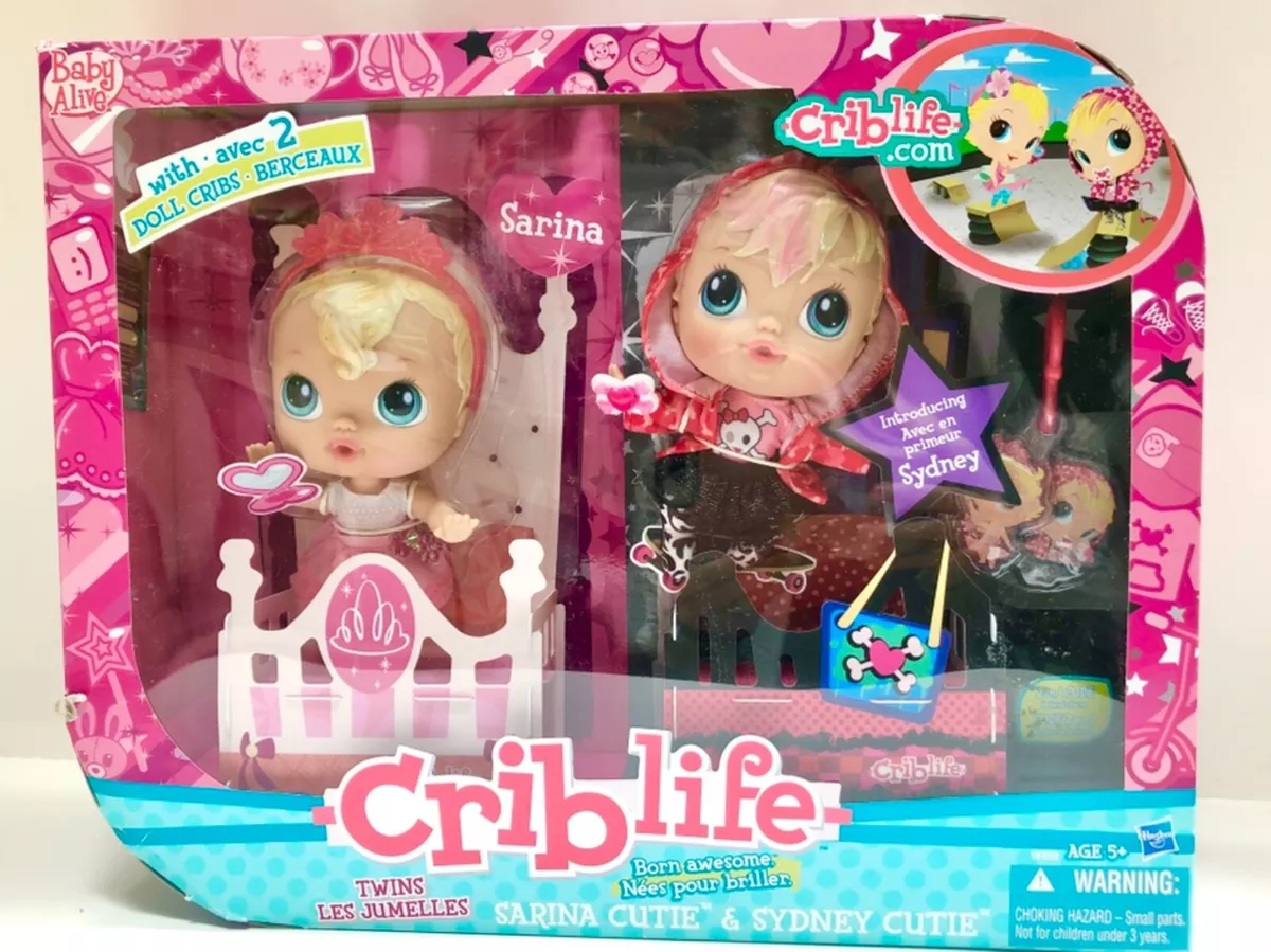 New NIB Baby Alive Crib Life Dolls Twins Sarina Sydney Cutie Hasbro 2010 Toys
