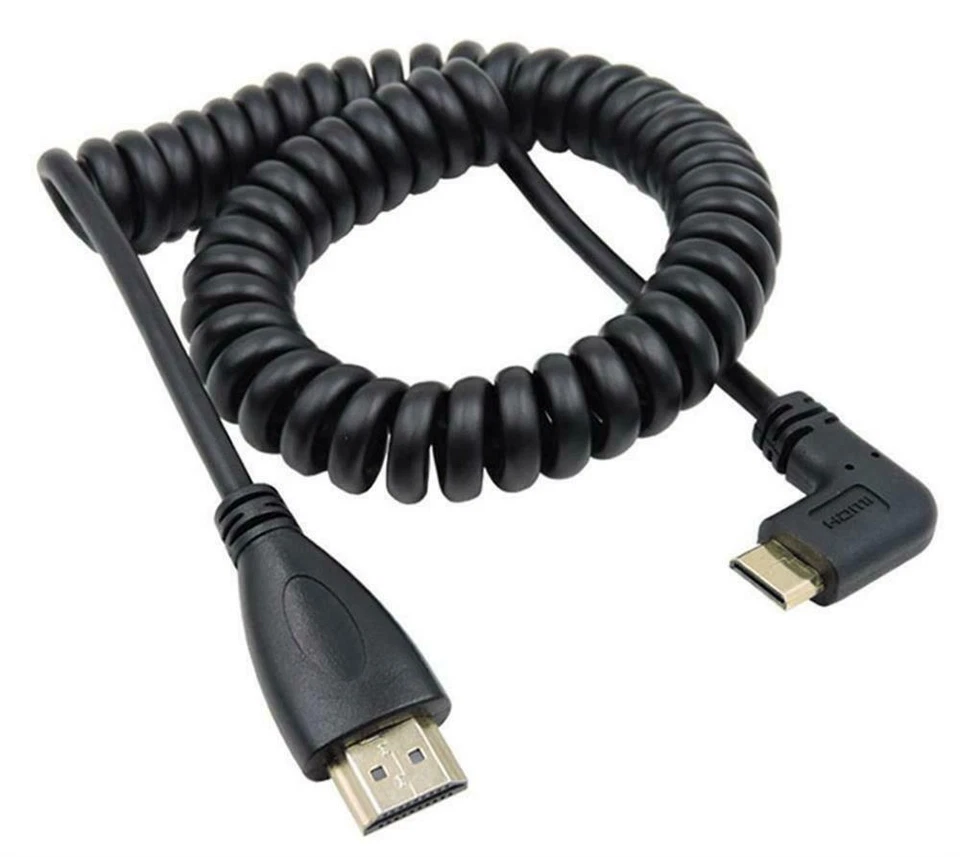 Mini HDTV Male Angled to HDTV Male Audio Video Coiled Cable - Image 2 of 4