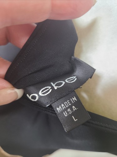 BEBE Vintage 90s Dress Size Large Black Taupe Silk Trim Style Black Bare #23858 - Picture 7 of 7