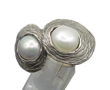 HAGIT GORALI ISRAEL 925 Silver  Vintage Pearls Cocktail Ring Sz 7.5  RG23657