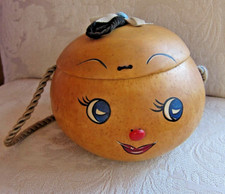 Vintage 1950's Handmade Animorphic Lady Face Gourd Hand Bag Display Only