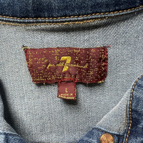 7 for All Mankind Jacket Youth Large Jean Denim Flap Pockets Distressed Button - Picture 3 of 10