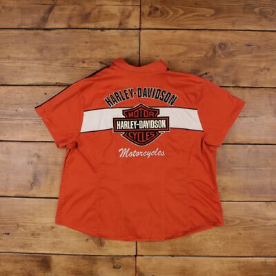 Vintage Harley Davidson Motorrad Shirt 2XL Damen Kurzarm Orange Biker