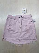 Vanilla Star Juniors' Cotton Denim Mini Skirt Size 0 Pink Destroyed Look