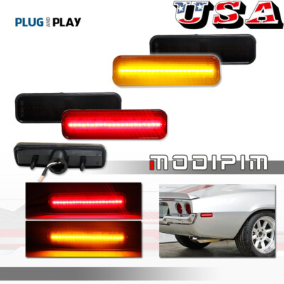 For 1970-1977 Chevry Camaro Smoked LED Front Amber+Rear Red Side Marker Lights