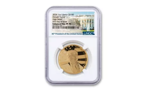 2024 1OZ GOLD TRUMP High Relief Enhanced REV NGC PF70 First Day of Issue