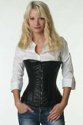 Corsage Korsett Leder Schwarz lang normal lh20