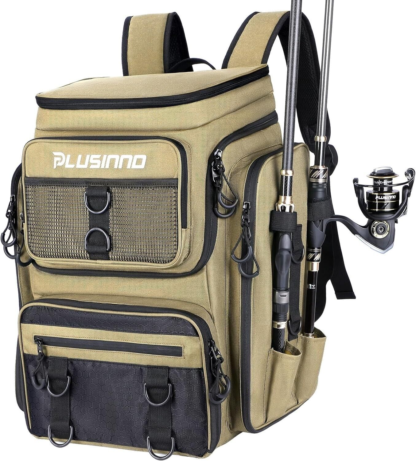 PLUSINNO Fishing Backpack with Rod Holders, 42L Large Water-resistant Fishing...