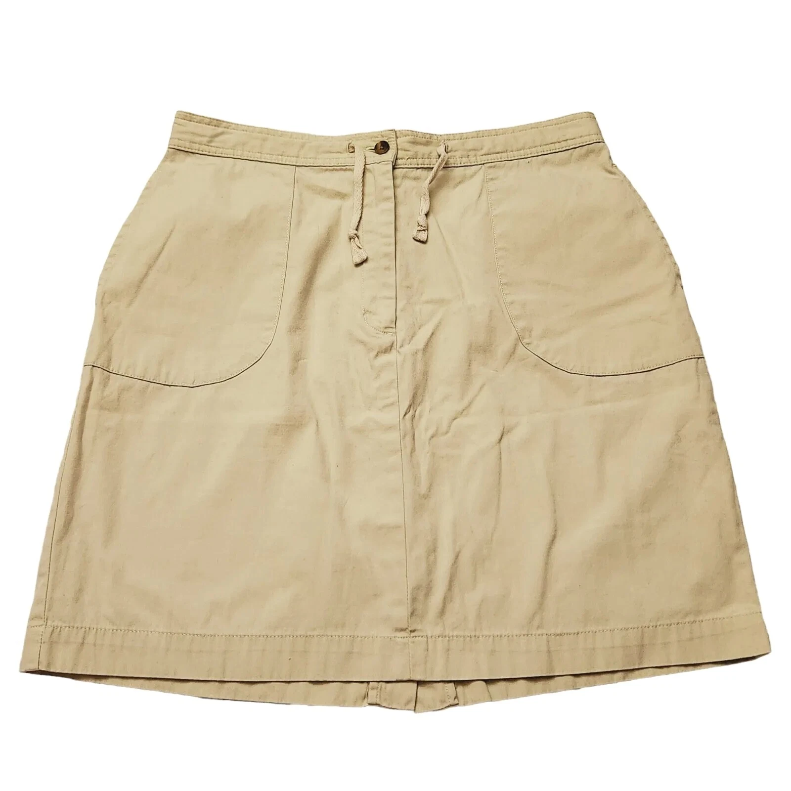 LL BEAN Women's 100% Cotton Khaki Tan Skirt Size 14 P
