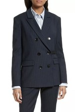$495 Tibi Wool Delmont Pinstripe Steward Navy Blazer Jacket Size 0