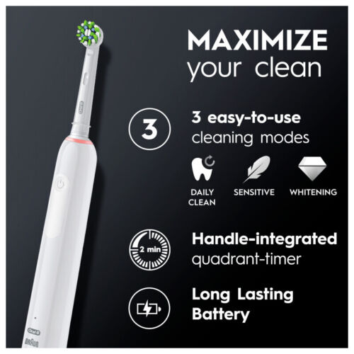 Oral B Pro 3 Cross Action White Electric Toothbrush Smart Clean Technology - Picture 3 of 3