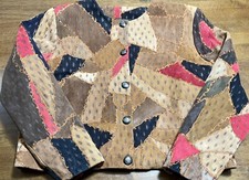 Papillon Suede Patchwork Snap Up Jacket Multi-color Embroidered Bohemian Sz M