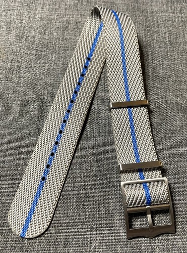 Premium Single Pass Nylon Strap / Grey Blue Stripe / Crown Buckle 20/22mm - Picture 4 of 7