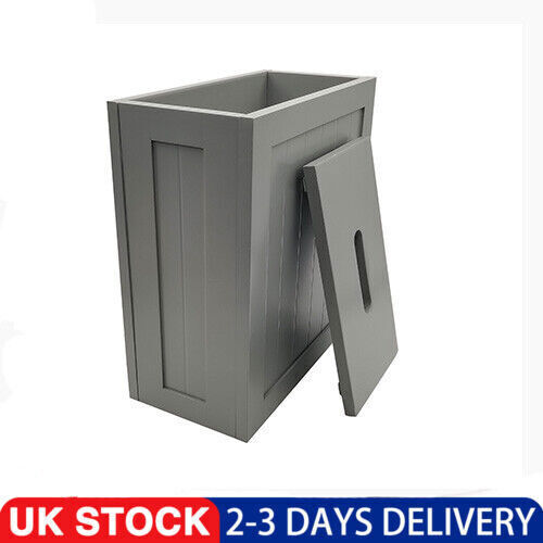Grey Bamboo Wood Slimline Bathroom Toilet Tissue Roll Storage Unit Cabinet Box - Picture 1 of 7