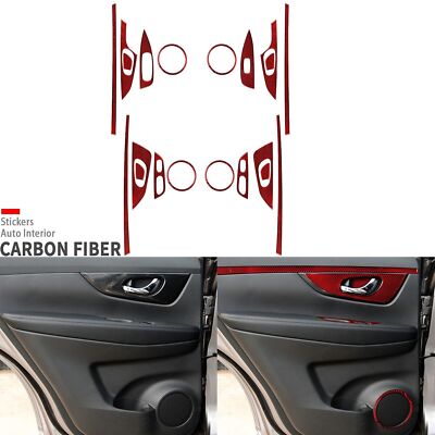 22Pcs Red Carbon Fiber Interior Door Panel Cover Kits For Nissan Rogue X-Trail