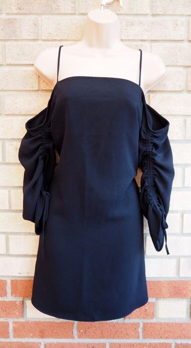 RIVER ISLAND BLACK COLD SHOULDER BARDOT STRAPPY RUCHED LONG SLEEVE