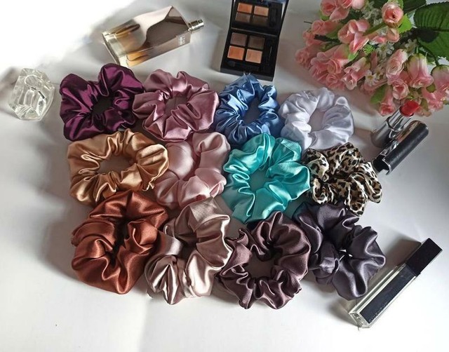 Set of 12 silksatin hair scrunchies, Handmade Large scrunchies for