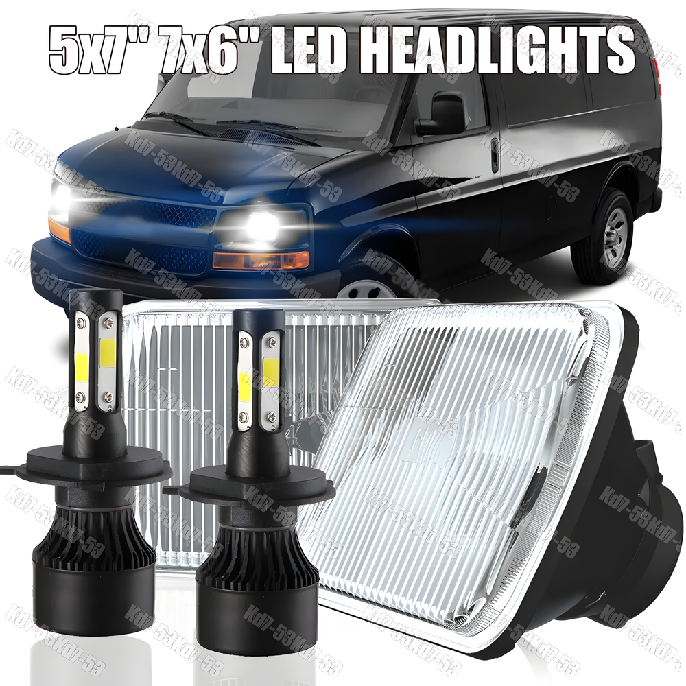 Fit Chevy Express Cargo Van 1500 2500 3500 Pair 7x6 5x7 LED Headlights Hi/Lo