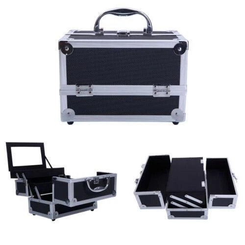 Large Pro Aluminum Makeup Train Case Box Jewelry Cosmetic Organizer with Mirror - Picture 1 of 10