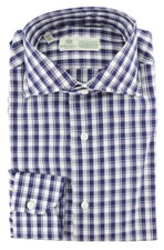 Luigi Borrelli Navy Blue Plaid Cotton Shirt - Slim - 278