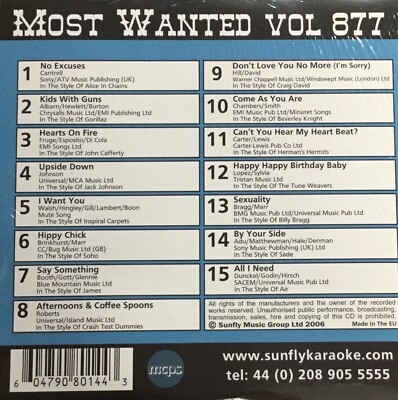 Sunfly Most Wanted (SFMW877) - Karaoke CDG-Disc