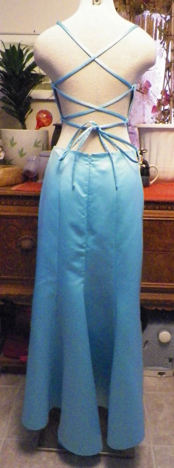 Jessica McClintock Gunne Sax blue satin formal evening long dress 7 - Image 4 of 4