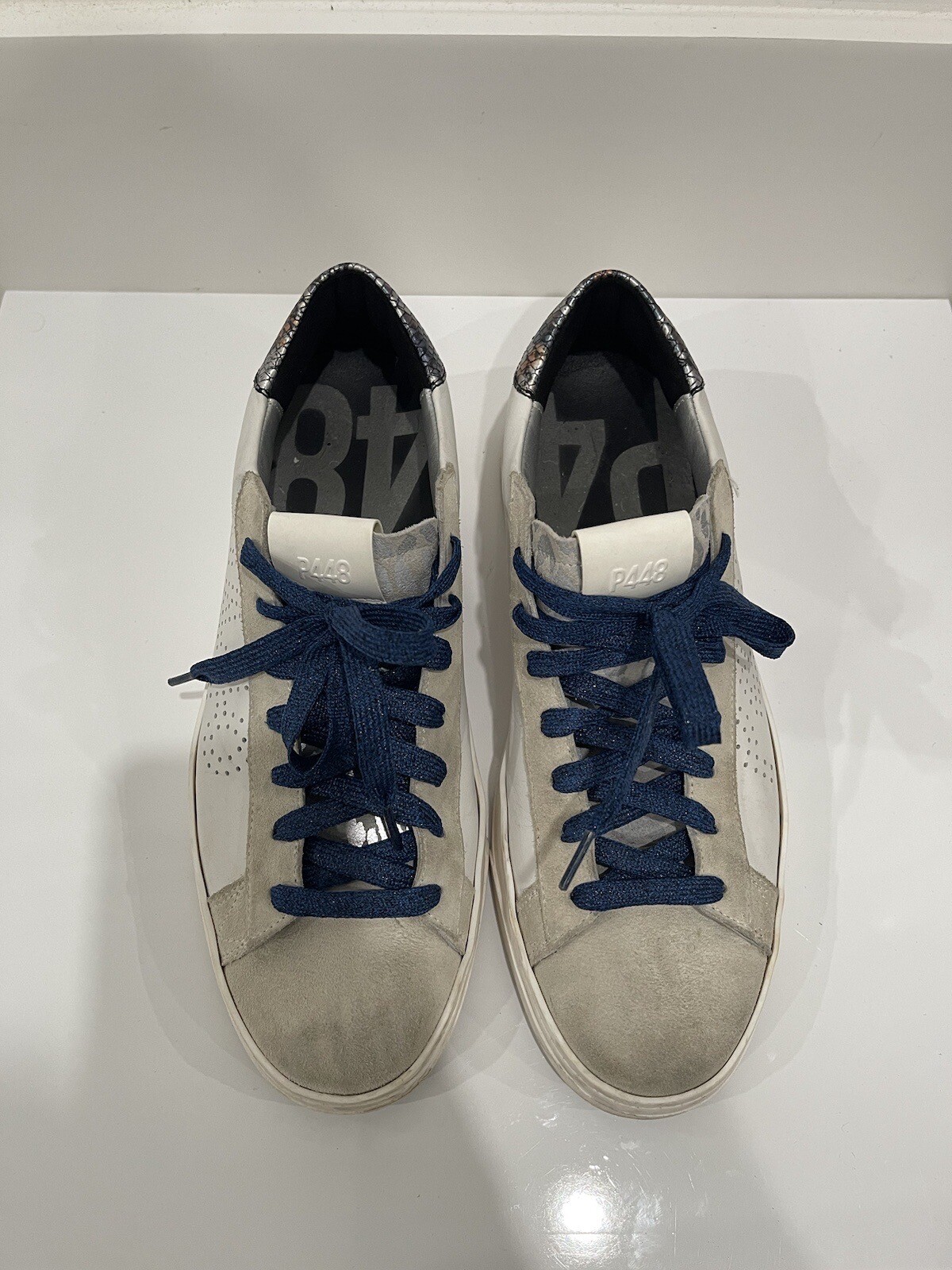 P448 John Low Top Sneakers Leather Python Blue Un… - image 4