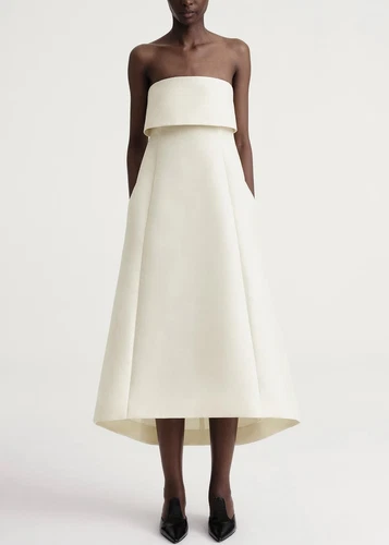 Toteme Wool Blended A-line Dress Strapless Sleeveless Midi Dress for Women - Picture 12 of 15