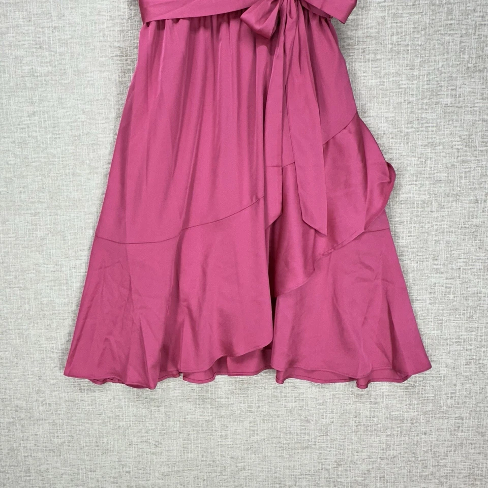 Vestido envolvente sintético Tahari Arthur S Levine talla M rosa mate satinado volantes dobladillo corbata Foto 3 de 4