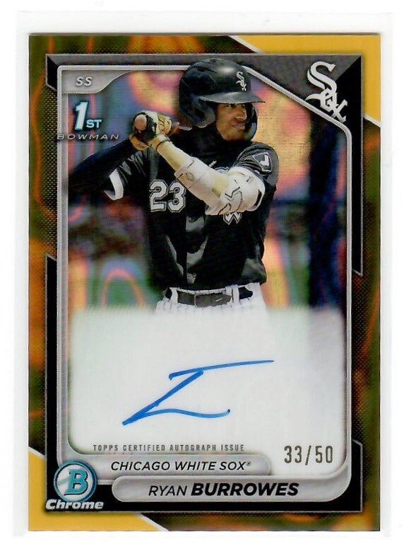 2024 RYAN BURROWES 1st Bowman Chrome Prospect Gold Auto /50 On Card
