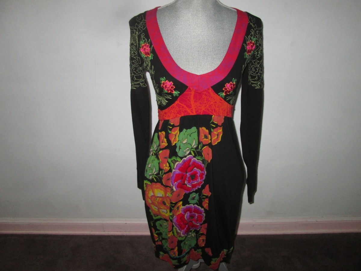 New DESIGUAL Vest Mila 17V2804 Floral V-Neck Long Sleeve Embroidered Dress Sz S New DESIGUAL Vest Mila 17V2804 Floral V-Neck Long Sleeve Embroidered Dress Sz S
